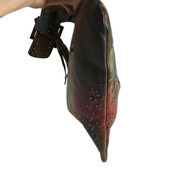 Anuschka  NEVER USED Handpainted Leather XL Shoulder Bag Hobo Butterfly - Picture 11 of 13